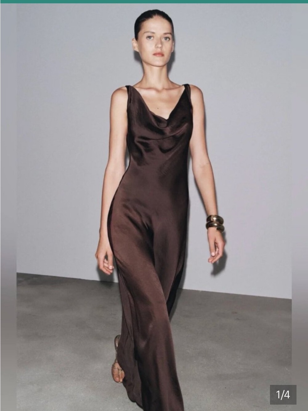 Zara Brown Satin Maxi Dress